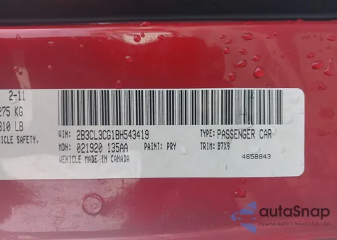2011 Dodge Charger z USA, uszkodzony, nr VIN 2B3CL3CG1BH543419